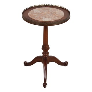 Vintage French Mahogany Pedestal Table W. Inset Marble Top For Sale