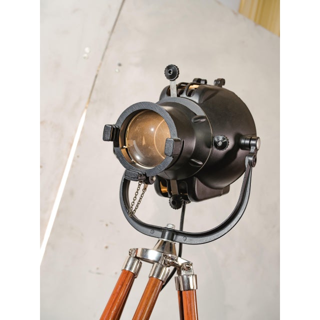 Black Vintage Theater Lamp on Wooden Tripod Floor Lamp, 1960s For Sale - Image 8 of 15