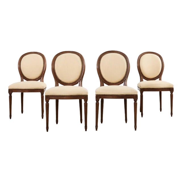 Set of Four French Louis XVI Style Oak Dining Chairs For Sale