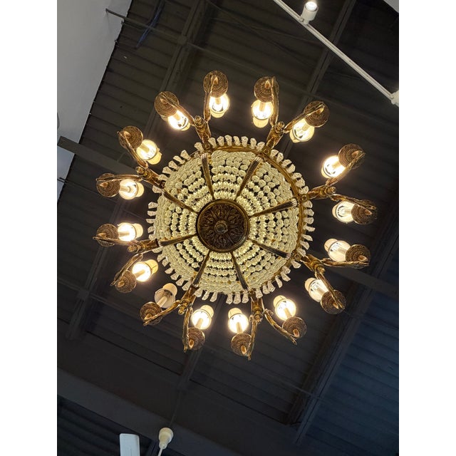 Antique Beaux Arts Bronze Crystal Basket 16 Light Chandelier Rewired For Sale - Image 10 of 15