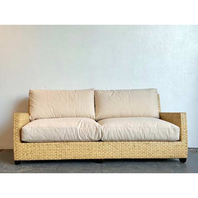 Wood Vintage McGuire Woven Rattan Sofa For Sale - Image 7 of 12