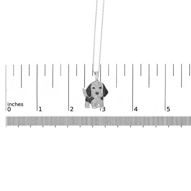 .925 Sterling Silver 1/4 Cttw White and Black Diamond Basset Hound Dog Pendant Necklace 18 inch (I-J Color, I2-I3 Clarity) For Sale In New York - Image 6 of 6