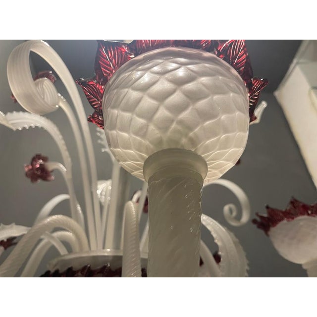 Large venetian murano glass chandelier 1970’s mouth blown white venetian glass the wine colored parts have been hand...
