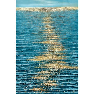 Golden Hour Ocean Reflection | Original Textured Oil Painting — Unstretched, by Samuel H. (24" X 36") For Sale