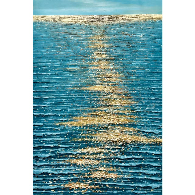 Golden Hour Ocean Reflection | Original Textured Oil Painting — Unstretched, by Samuel H. (24" X 36") For Sale