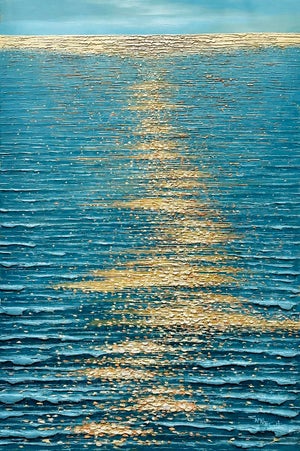 Golden Hour Ocean Reflection | Original Textured Oil Painting — Unstretched, by Samuel H. (24" X 36")