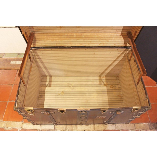 Late 19th Century American Wood, Canvas, Leather, and Brass Steamer Trunk For Sale - Image 11 of 13