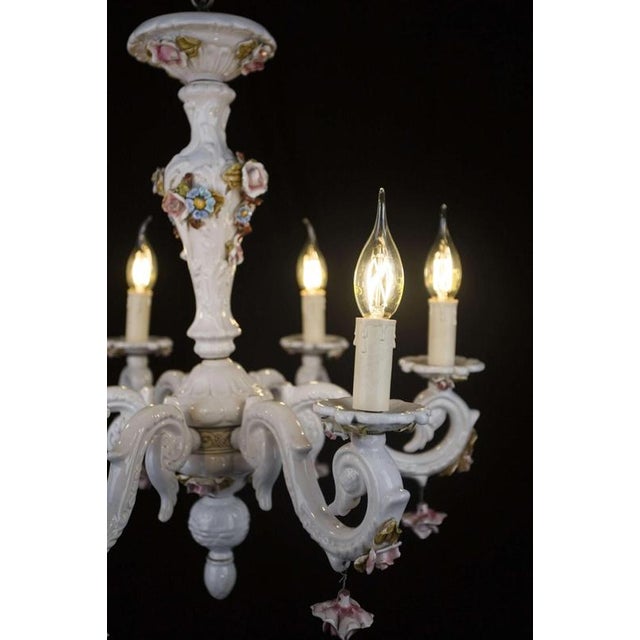 Porcelain Chandelier with 6 Arms, Italy, 1950s For Sale - Image 6 of 7