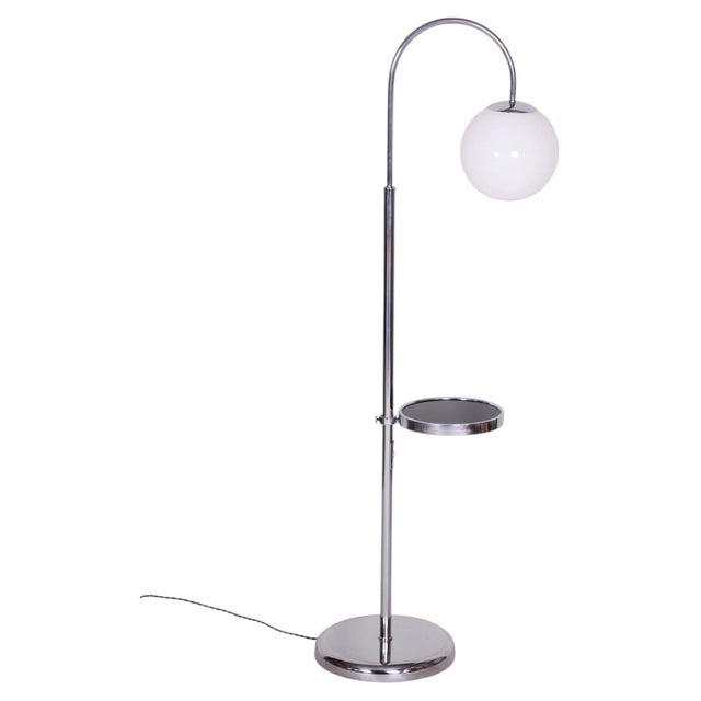 Czech Bauhaus Floor Lamp in Chrome, Steel and Opaline Glass, 1930s For Sale - Image 9 of 9