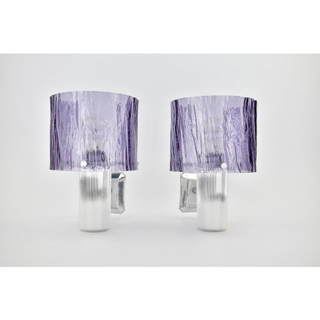 Mid-Century Modern Vintage Mid Century Modern Amethyst Wall Sconces Silver Lights | Fixtures Bedside Purple French Ice Glass - a Pair For Sale - Image 3 of 9