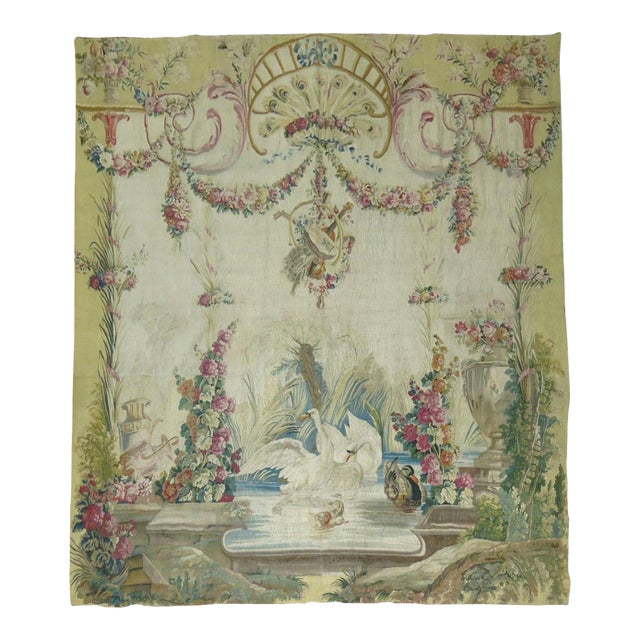Swans Ducks 18th Century Aubusson French Tapestry Panel For Sale