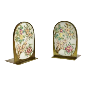 Pair Chinese Carved Porcelain Bookends Four Seasons