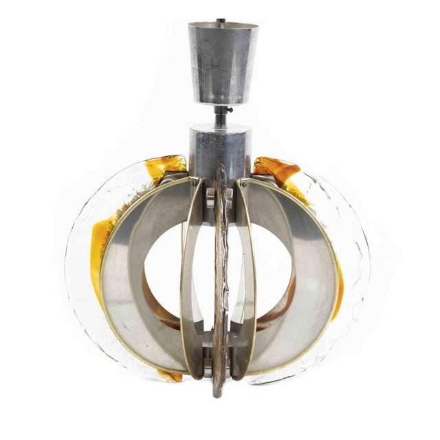 Vintage Glass and Steel Chandelier from La Luce Roma, Italy, 1970s For Sale - Image 3 of 6