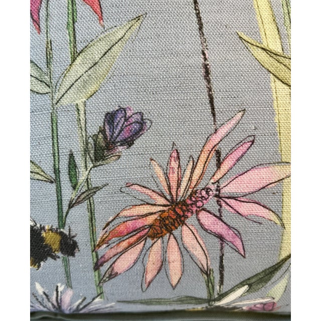 Purple Large Bolster Pillow Decorated With a Mid Century Modern Floral Pattern of Pinks, Blues & Whites on a Flirty Periwinkle Background - Made in the U K For Sale - Image 8 of 12