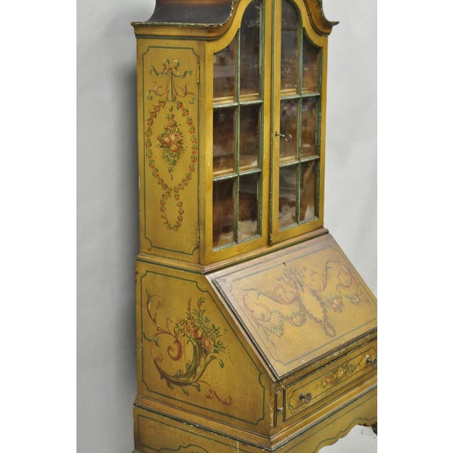 Early 20th Century Antique English Adams Style Distress Hand Painted Narrow Secretary Writing Desk For Sale - Image 5 of 18