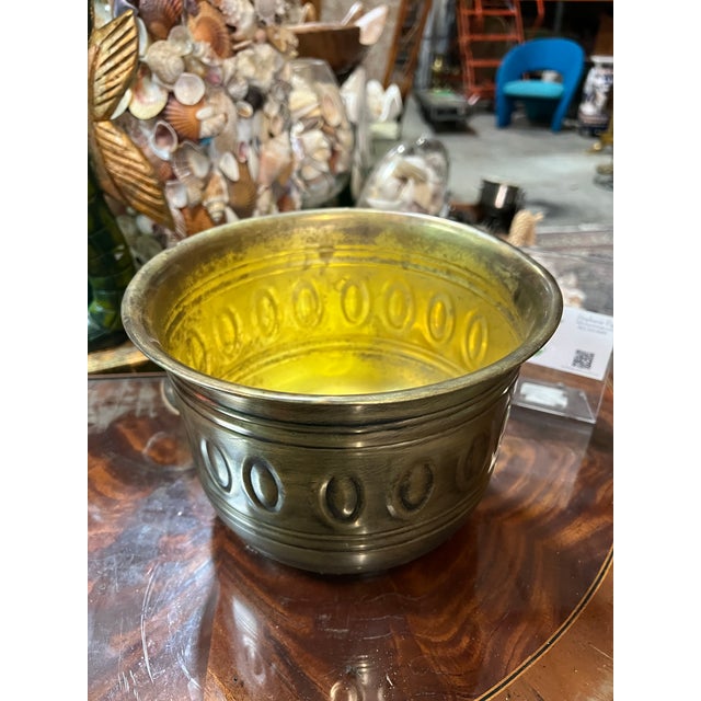 Mid-Century Modern 1970s Small Brass Bowl With Oval Etched Accents For Sale - Image 3 of 7