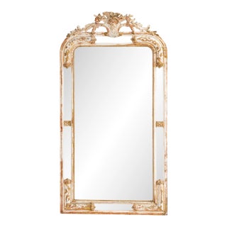 1880s French Wood White Patinated Mirror For Sale