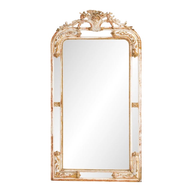 1880s French Wood White Patinated Mirror For Sale