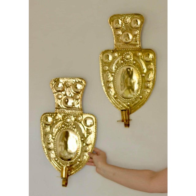 Large Mid-Century Baroque Swedish Brass Sconces, Set of 2 For Sale - Image 6 of 16
