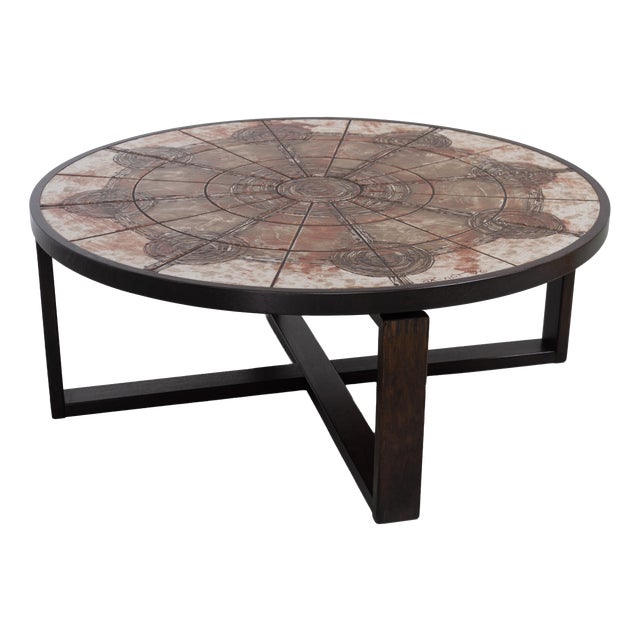 Danish Round Tiled Coffee Table by Ox-Art for Trioh, 1970s For Sale