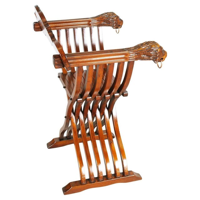 Carved Wooden Savonarola Chair, 1890s For Sale - Image 3 of 6