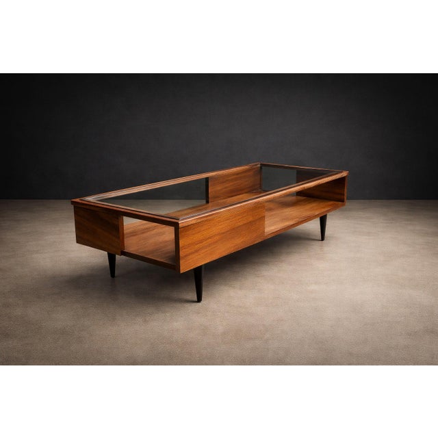 Mid-Century Modern Carlo Hauner Caviuna Wood & Glass Display Coffee Table, Brazil, 1950s For Sale - Image 3 of 15