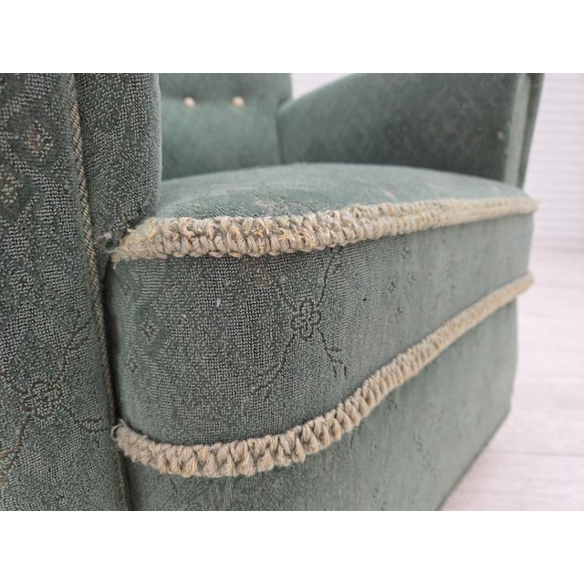 Mid-Century Modern Vintage Danish Lounge Chair in Light Green Furniture Wool, 1960s For Sale - Image 3 of 18