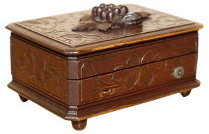 Grape Vine Carved Black Forest Wood Music Box, 1880s