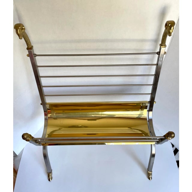 Brass Mid 20th Century Italian Maison Jansen Style Brass and Steel Rams Head Magazine Rack For Sale - Image 8 of 13
