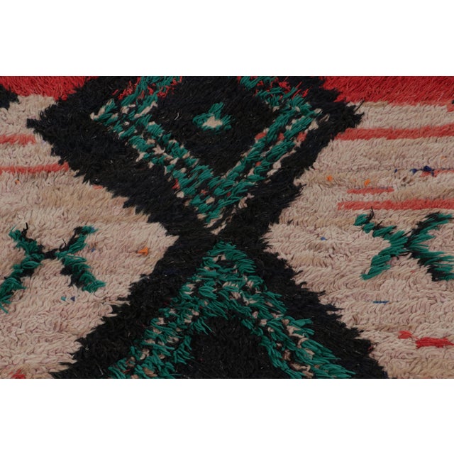 Vintage Mid-Century Moroccan Geometric Diamond Red Green and Black Wool Shag Rug For Sale In New York - Image 6 of 10