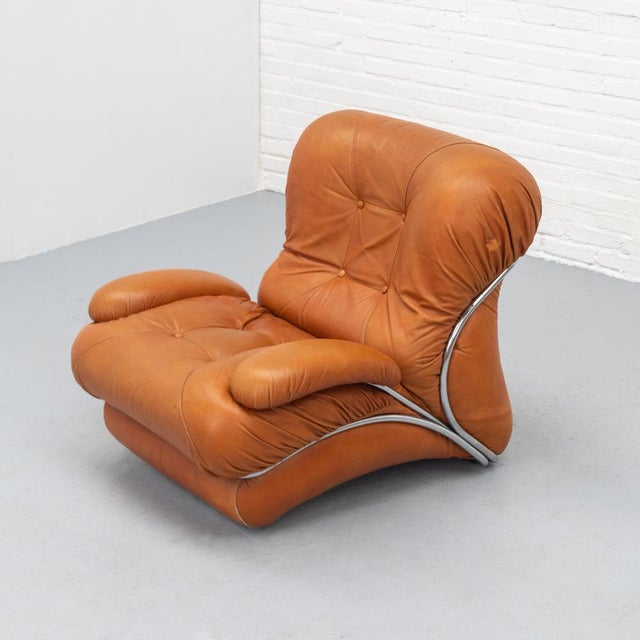 Italian Corolla Lounge Chair in Cognac Leather by I.P.E., 1970s For Sale - Image 16 of 16