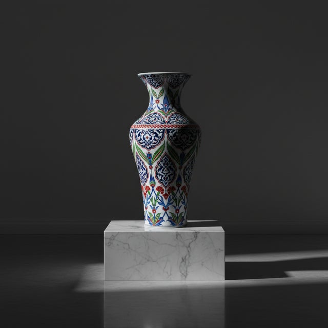 Blue Handmade Ceramic Monumental Floor Vase (50cm) – Elaborate Ottoman Medallion Pattern – Grand Statement Decor For Sale - Image 8 of 8