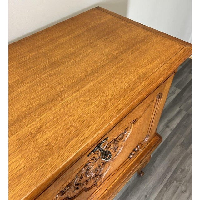 Brown Vintage French Louis Style Carved Oak Cabinet with Drawer For Sale - Image 8 of 12