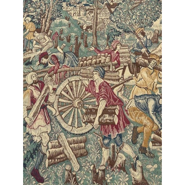 Vintage Aubusson Médiéval Design Jacquard Tapestry Woodcutters, 1960s For Sale - Image 3 of 18