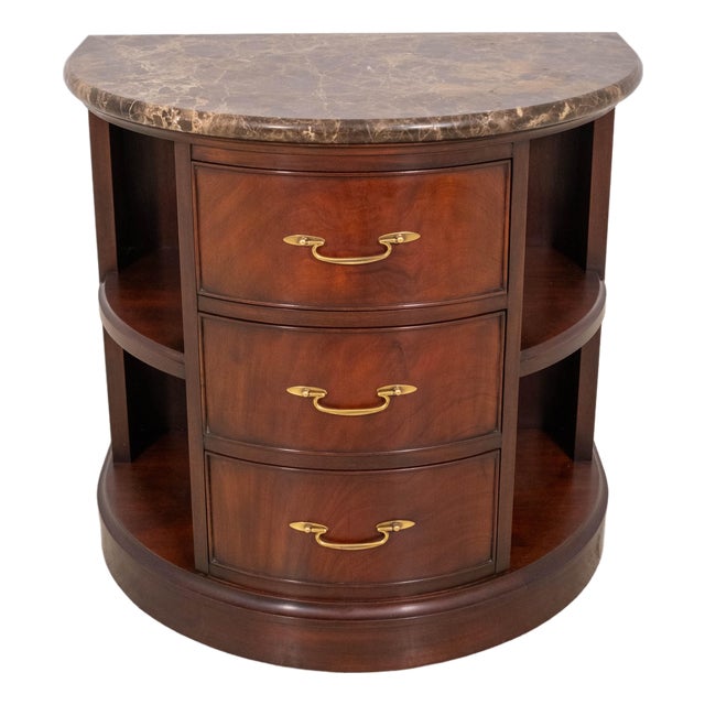 Henkel Harris Marble Top Demilune Mahogany Bookshelf Console Table For Sale