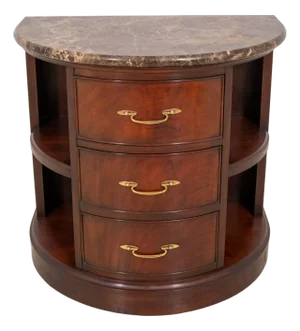 Henkel Harris Marble Top Demilune Mahogany Bookshelf Console Table