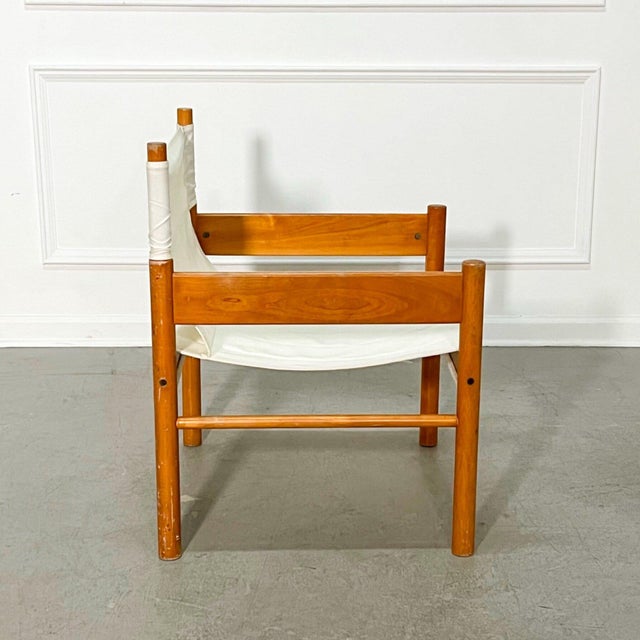 1960s 60's Michel Arnoult attr. Sling Safari Beechwood and Canvas Armchairs - A Pair For Sale - Image 5 of 7