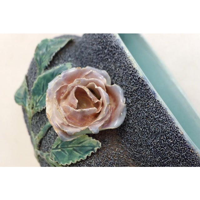 Blue Small Antique Earthenware Planter with Rose Decoration, 1890s For Sale - Image 8 of 12