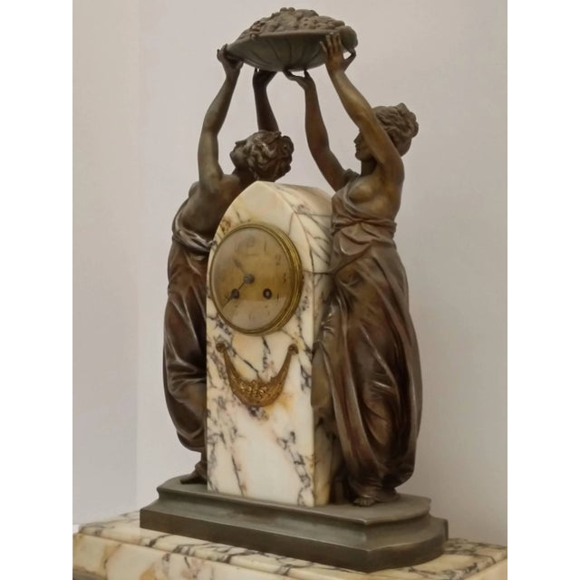 French Art Nouveau Sculpture Clock For Sale - Image 4 of 11