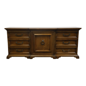 Century Furniture Banded Walnut Italian Mediterranean 73" Triple Door Dresser 171-203
