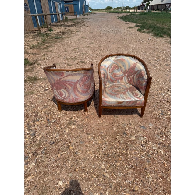 1940s French Art Deco Barrel Back Club Chairs - A Pair For Sale - Image 10 of 12