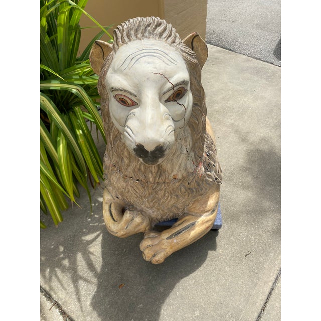 Antique Majestic Carved Seated Lion Statue Chairish