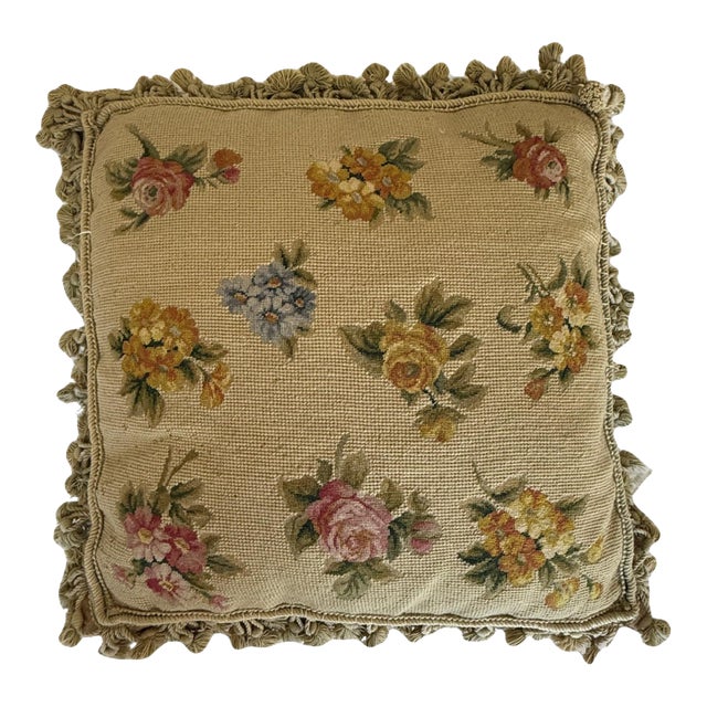 Authentic Victorian Needlepoint Pillow From the Mid-to-Late 19th Century For Sale