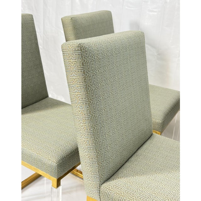 Set of 4 1980s igned Charles Hollis Jones Lucite & Brass Dining Chairs, Metric Line For Sale - Image 10 of 18