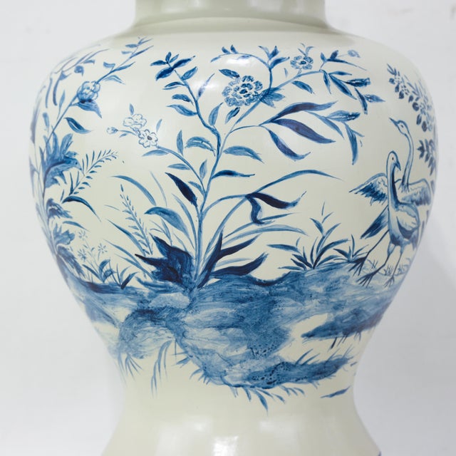 Pair of Vintage Blue and White Ceramic Ginger Jar Table Lamps For Sale - Image 4 of 13