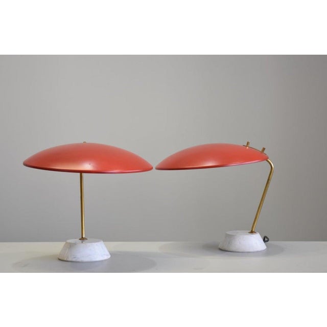 Pair of Stilnovo lamps, designed by Bruno Gatta, No. 8023, published in 1960, in perfect condition, with original label,...