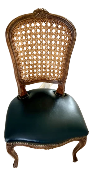 Vintage Mid Century French Provincial Cane Back Leather Chair