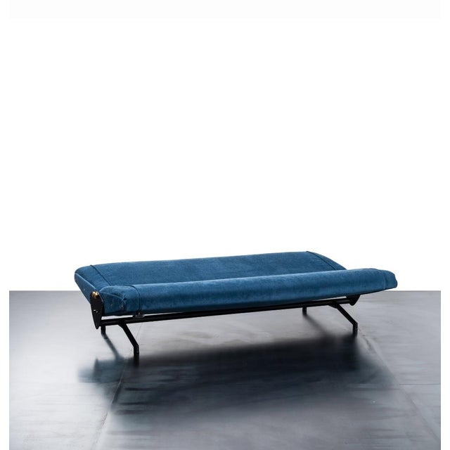 Vintage Model D70 Sofa Bed Black Iron Reupholstered Blue by Osvaldo Borsani for Tecno, 1970s, in Very Good conditions....