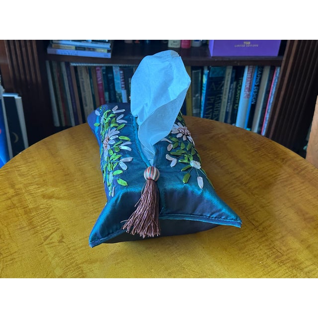Vintage Ribbon Embroidered Satin Tissue Box Cover For Sale - Image 12 of 12