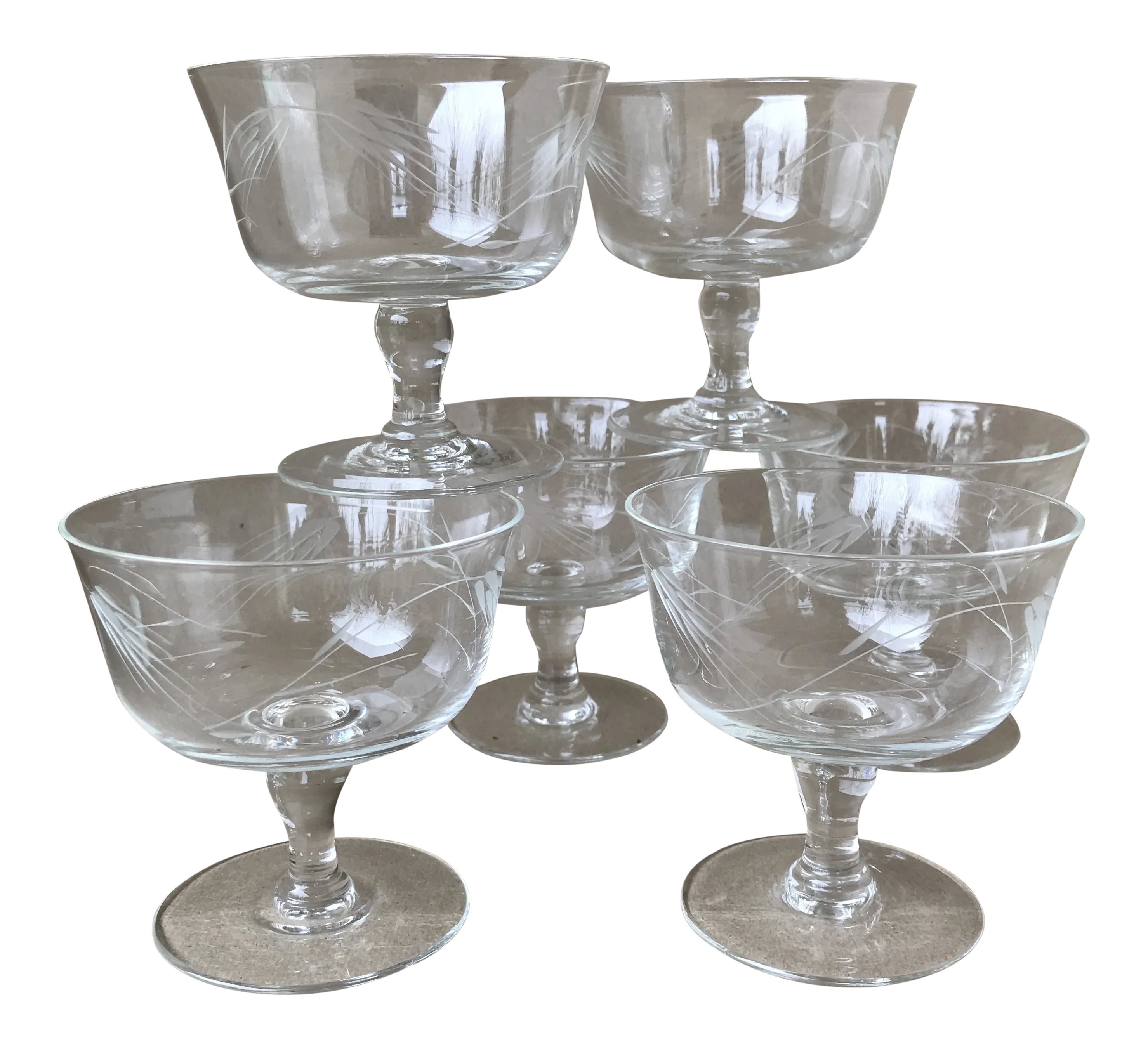 Noritake Sasaki Wheat Etched Crystal Low Sherbet Sorbet Glasses